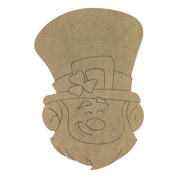 Leprechaun Head with Clover in Hat , St. Patrick's Day Shape, Unfinished Craft Shape