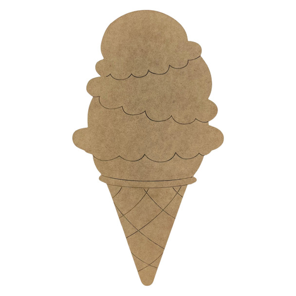 Triple Scoop Ice Cream Cone, Summer Craft Shape, Unfinished Craft Shape