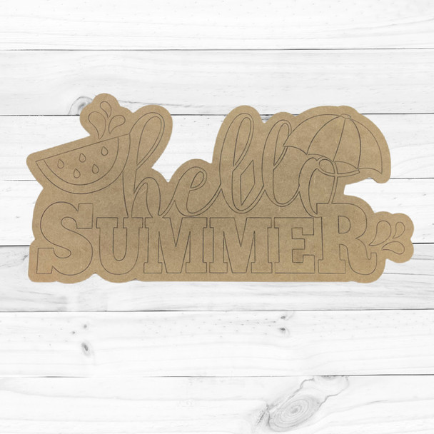 "Hello Summer" Word Sign, Summer Shape, Unfinished Craft Shape