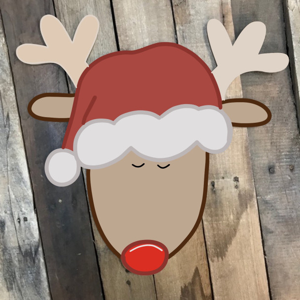 Rudolph Reindeer in Santa Hat, Paint by Line, Christmas Shape, Unfinished Craft Shape