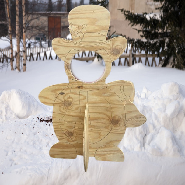 Snowman with Bell Photo-prop, Unfinished Yard Art 1/2'' Pine Plywood,  Outdoor Pine Shape