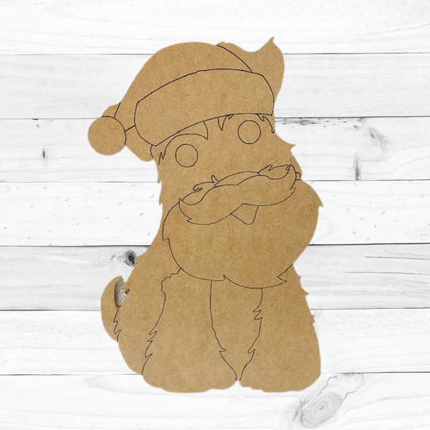 Christmas Schnauzer, Santa Hat Dog Paint by Line,  Unfinished Craft Shape