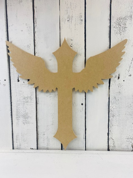 Cross with Wings,  Unfinished Cutout, Wooden Shape, Paintable Wooden MDF