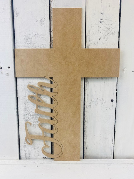 Faith Cross,  Unfinished Cutout, Wooden Shape, Paintable Wooden MDF