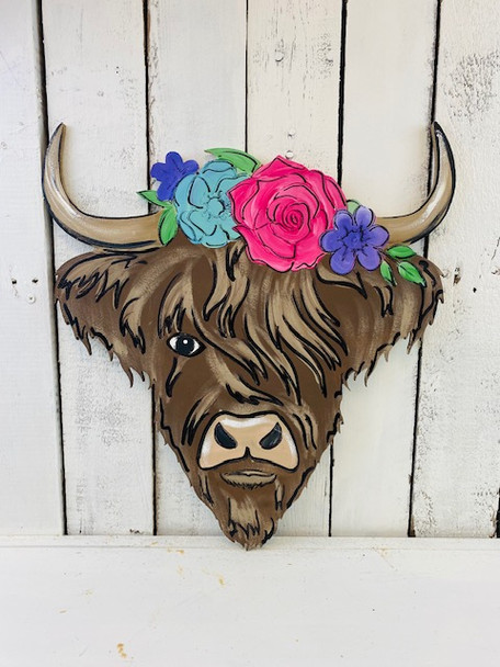 Girl Highland Cow, DIY Craft Art, Unfinished Craft