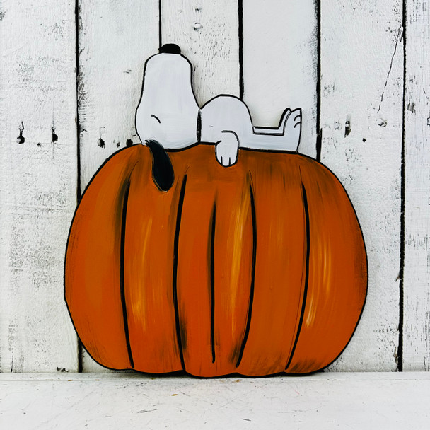 Dog on Pumpkin, Thanksgiving Shape, Unfinished Wood Cutout, Paint by Line