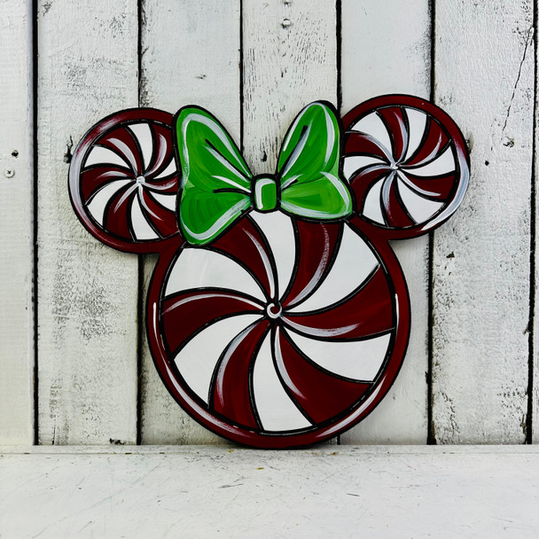 Peppermint Swirl Girl Mouse, Christmas Shape Unfinished Wood Cutout, Paint by Line
