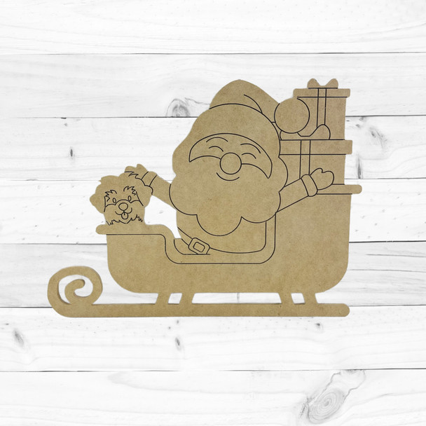 Unfinished Santa and Yorkie in Sleigh