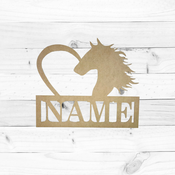 Unfinished 1/2 Heart and 1/2 Horse Family Name Frame