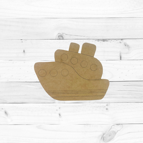 Tug Boat, Kids Shape Unfinished Wood Cutout, Paint By Line