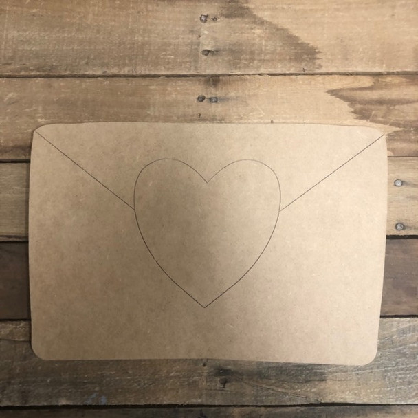 Heart Envelope Wood Cutout, Unfinished Shape, Paint by Line