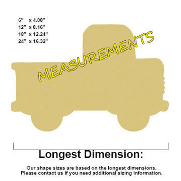 Truck Unfinished Cutout Paintable Wooden MDF MEASUREMENTS