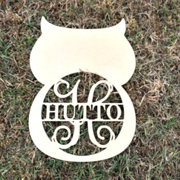 Owl Frame Family Name, Unfinished Framed Monogram