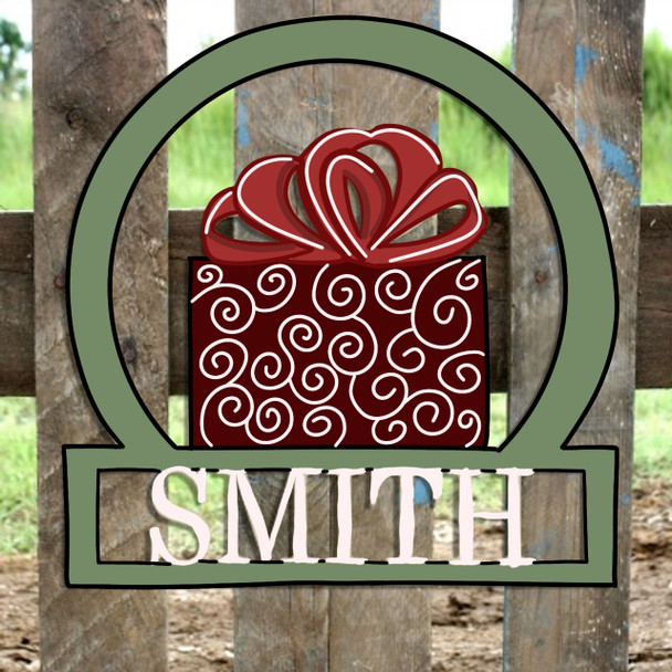 Christmas Present Frame Family Welcome Sign Unfinished Framed Monogram