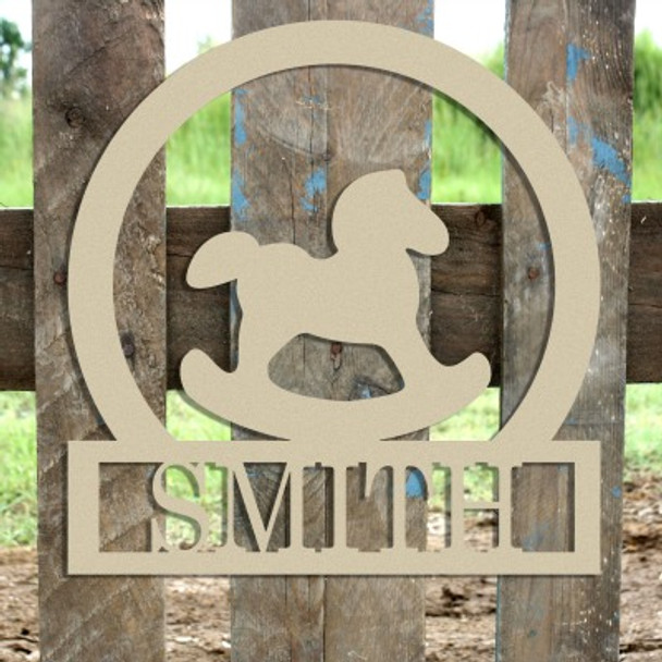 Rocking Horse Frame Family Welcome Sign, Unfinished Framed Monogram