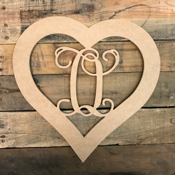 Heart Framed Monogram Letter Unfinished DIY Craft