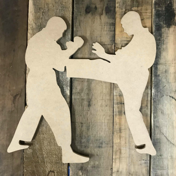 Karate Men Fighting Wooden Cutout Unfinished Wooden Craft Decor