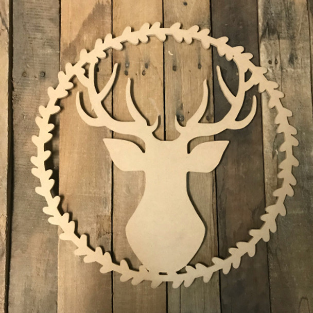 Deer Head in Wreath Cutout, Wooden Wreath Cutout