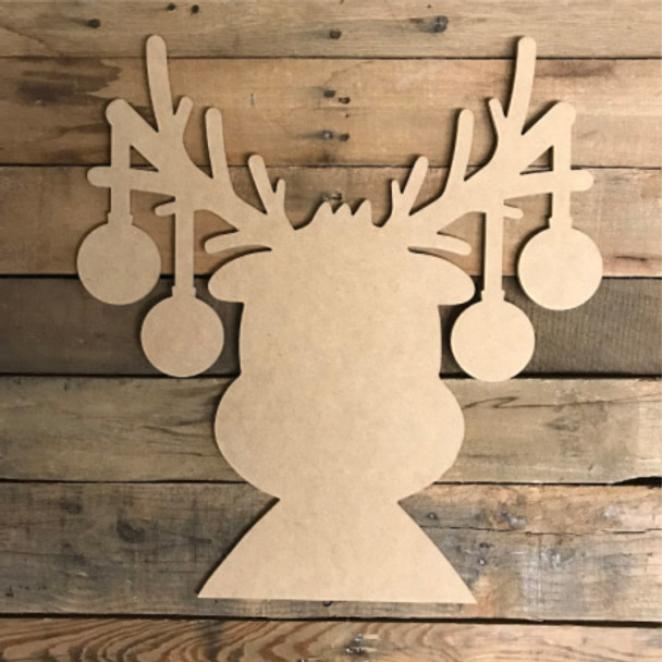 Reindeer with Ornaments, Unfinished Christmas Shape, DIY Wood Craft