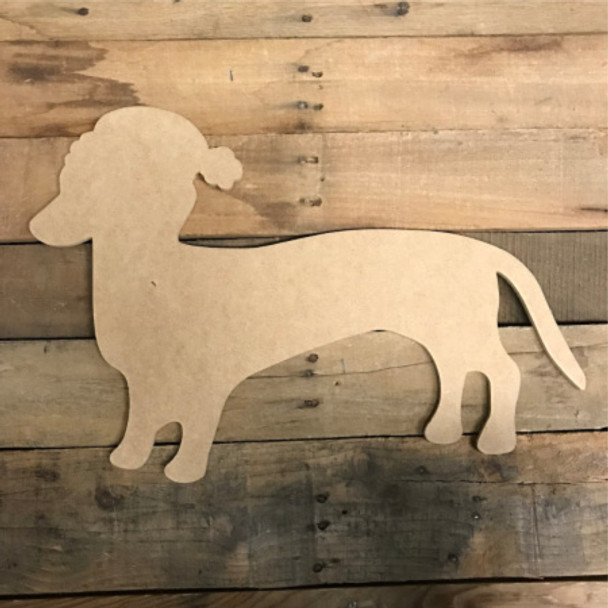Weenie Dog With Christmas Hat, Unfinished Cutout, Craft Wood Shape