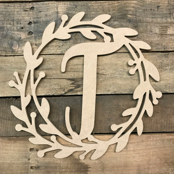 Cursive Monogram Letter Wreath,  Unfinished DIY Craft