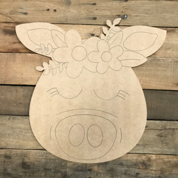 Piggy, Unfinished Wooden Cutout Craft, Paint by Line