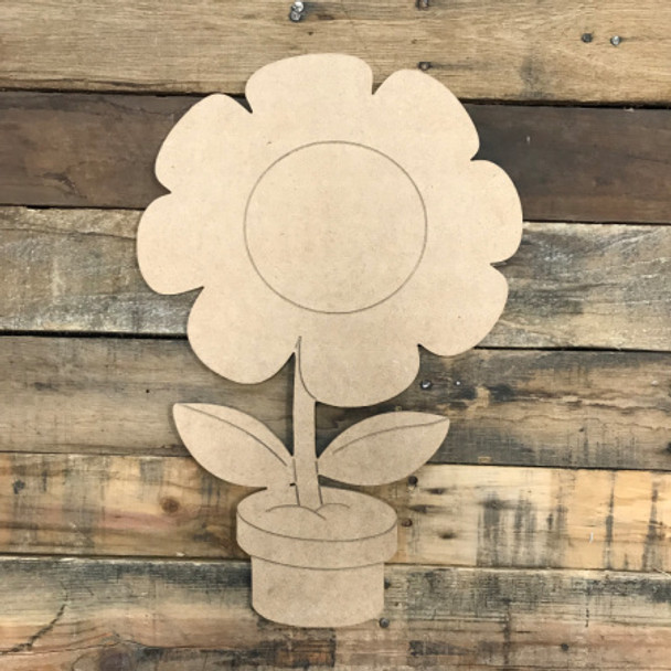 Flower in Pot, Unfinished Wooden Cutout Craft, Paint by Line