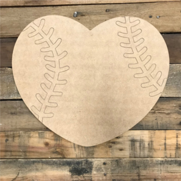 Baseball Heart, Unfinished Wooden Cutout Craft, Paint by Line