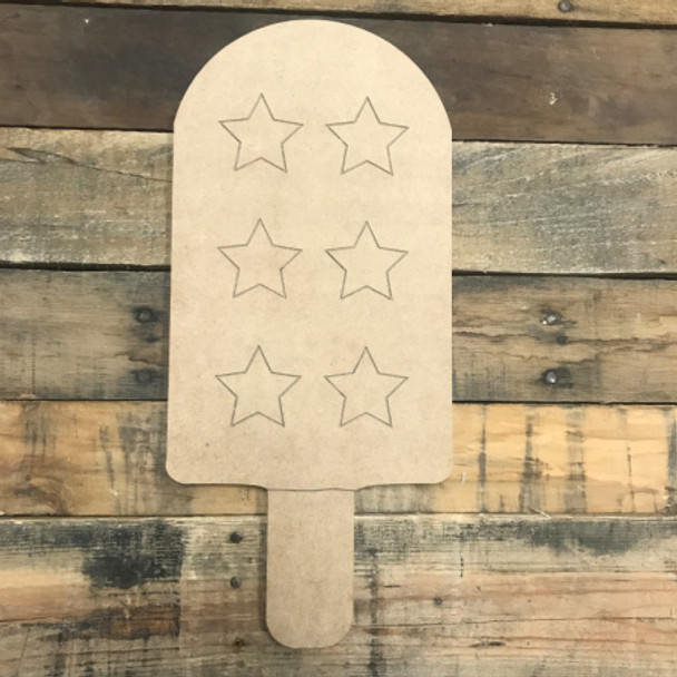 Popsicle with Stars, Unfinished Wooden Cutout Craft, Paint by Line