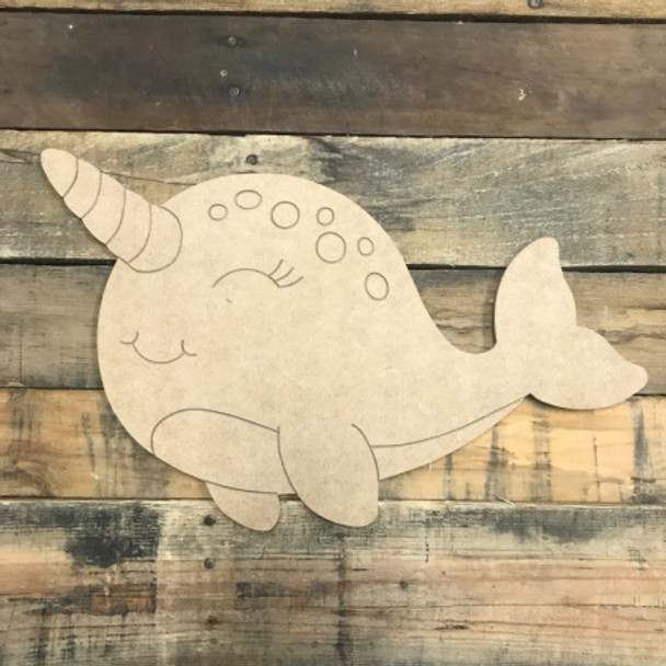 Narwhal, Unfinished Wooden Cutout Craft, Paint by Line