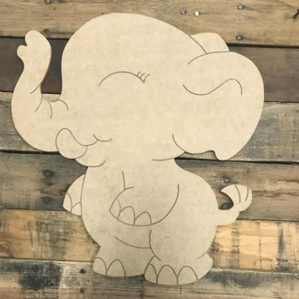 Cartoon Elephant, Unfinished Wooden Cutout Craft, Paint by Line