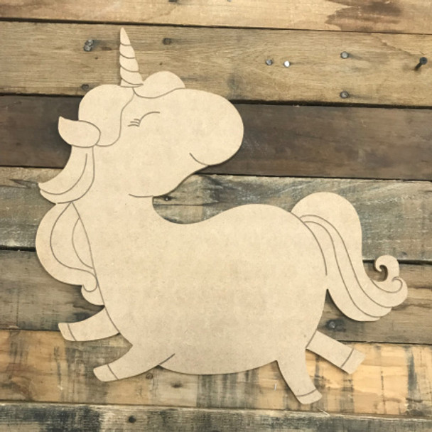 Fat Unicorn, Unfinished Wooden Cutout Craft, Paint by Line