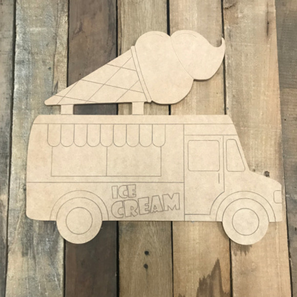 Ice Cream Truck with Cone, Unfinished Wood Cutout, Paint by Line