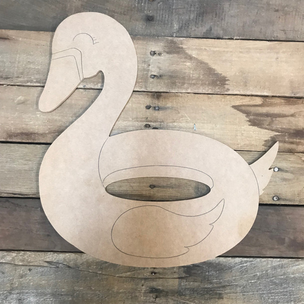 Swan Floaty, Unfinished Wooden Cutout Craft, Paint by Line