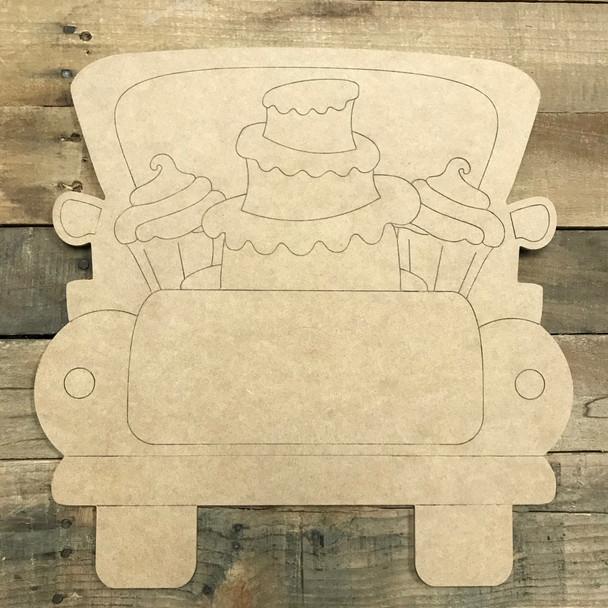 Cake Truck, Wooden Paint-able Unfinished Craft, Paint by Line