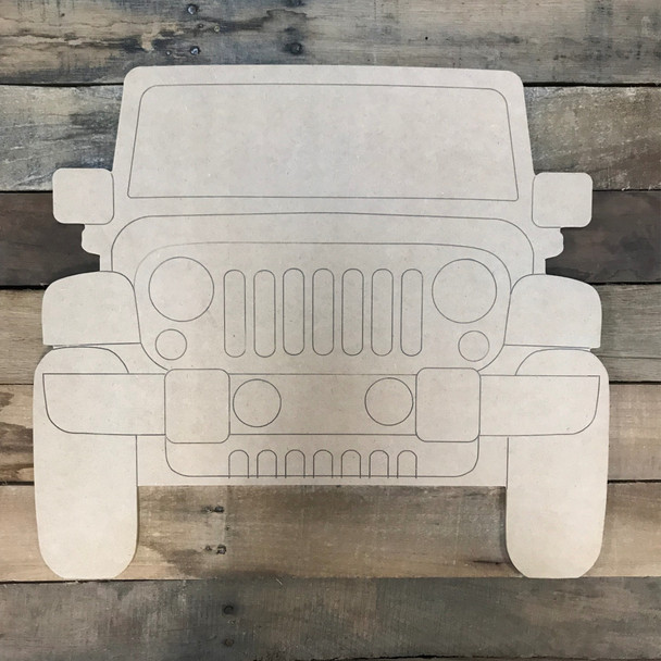 Front of Jeep Wood Cutout, Unfinished Craft, Paint by Line