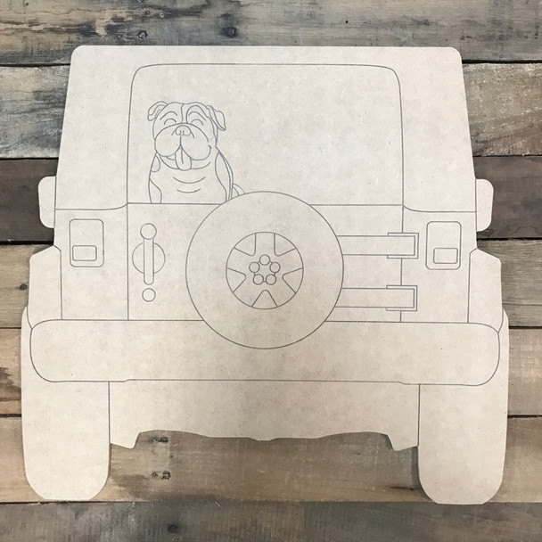 Jeep with Bulldog Cutout, Unfinished Craft, Paint by Line