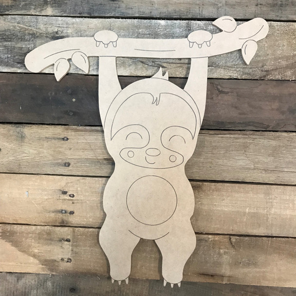 Baby Sloth Hanging Cutout, Unfinished Craft, Paint by Line