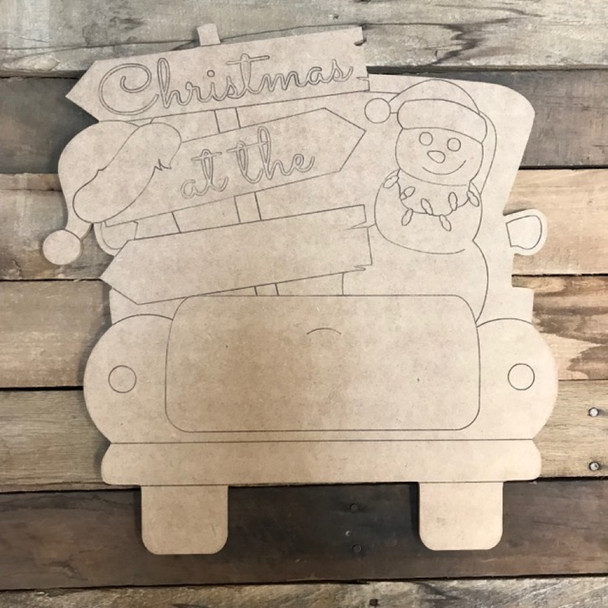 Coastal Christmas Truck Cutout, Wooden Shape, Paint by Line