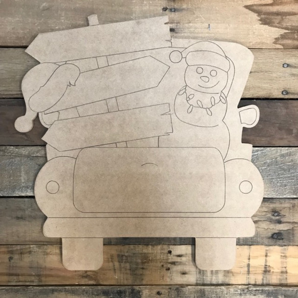 Blank Christmas Truck Cutout, Unfinished Shape, Paint by Line