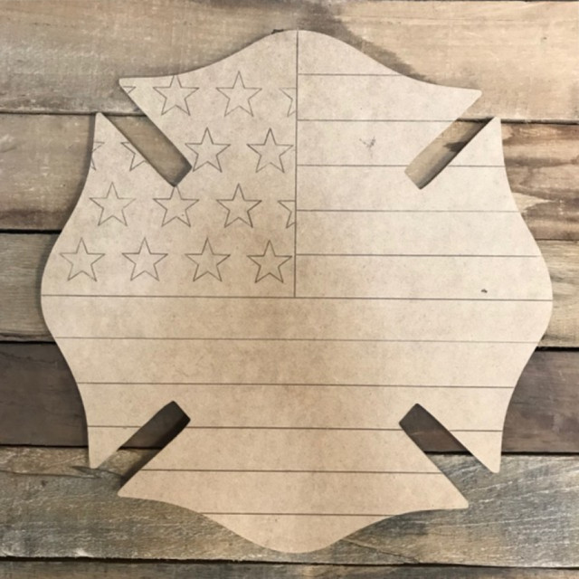 Buy Fireman American Flag Badge Cutout, Wooden Shape, Paint by Line