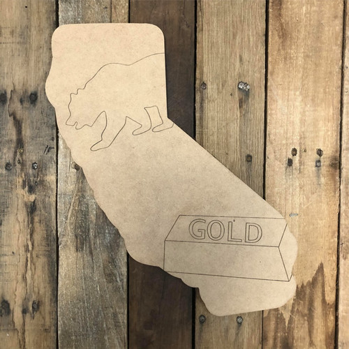 California Gold Wood Cutout Unfinished Wall Decor Paint By Line