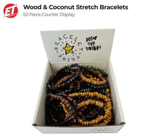 Wood & Coconut Stretch Bracelets 50pc