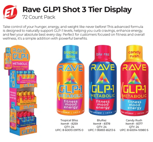 Rave GLP1 Shot 3 Tier Display - 72ct