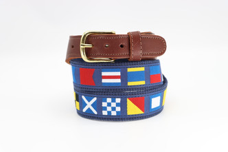 Nautical Flags Leather Tab Belt.  The perfect belt for yachting and sailing enthusiasts.