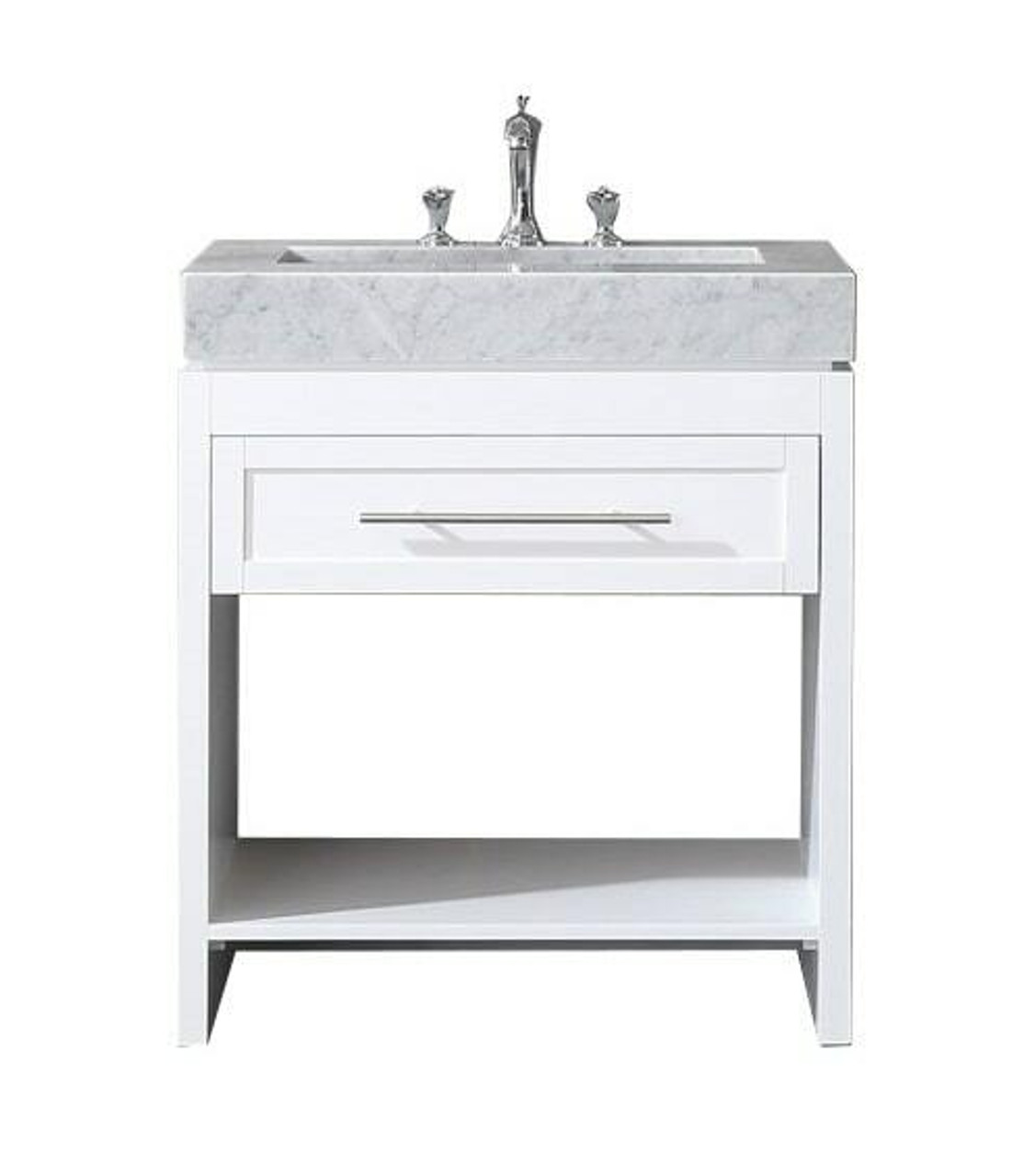 Venetian 36 In Single Sink Bathroom Vanity In White With Carrera White Marble Countertop