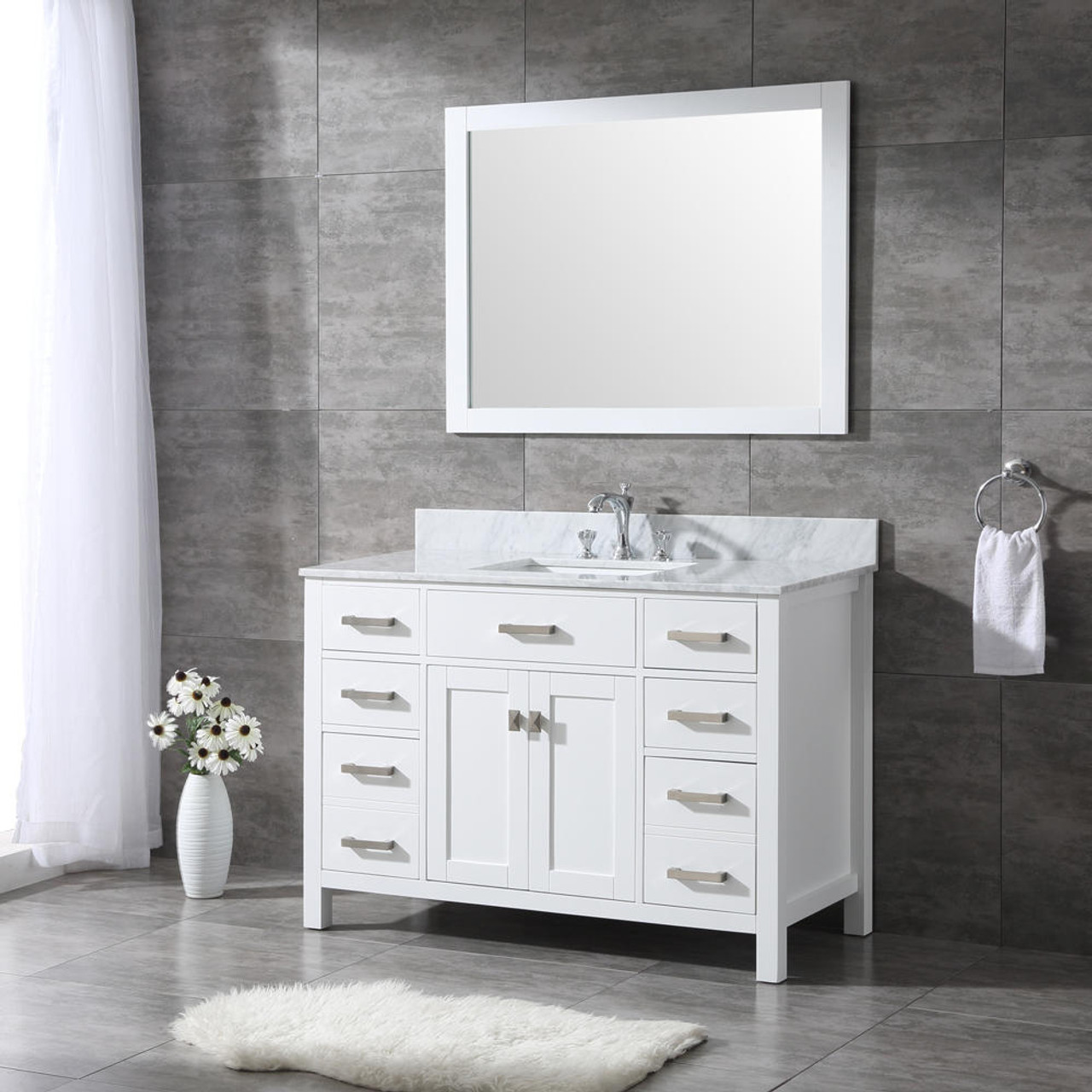 white bathroom base cabinets