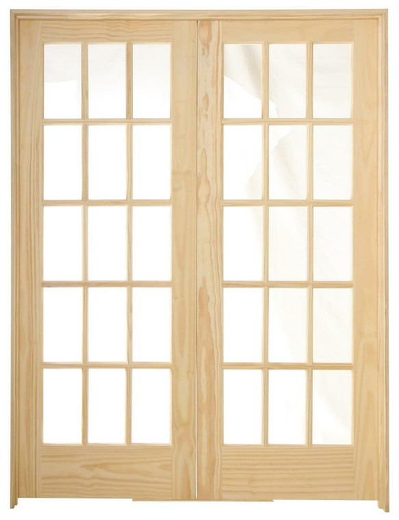 60 in x 80 in 15 Lite Pine Prehung Interior French Door