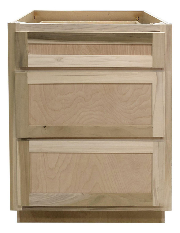 Kitchen Drawer Base Cabinet or Unfinished Poplar or Shaker Style or 24 in or 3 Drawer