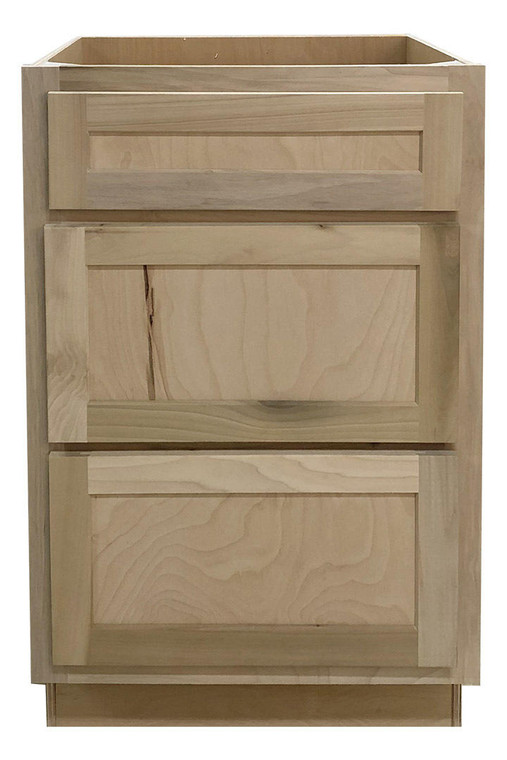 21 in Drawer Base Vanity Cabinet in Unfinished Poplar or Shaker Style or 3 Drawer